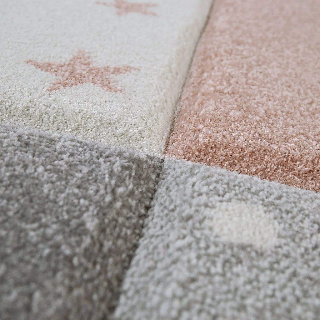 Nursery Rug Cosmo Checkered with Stars in Pastel Pink White RugYourHome