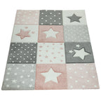 Nursery Rug Cosmo Checkered with Stars in Pastel Pink White RugYourHome
