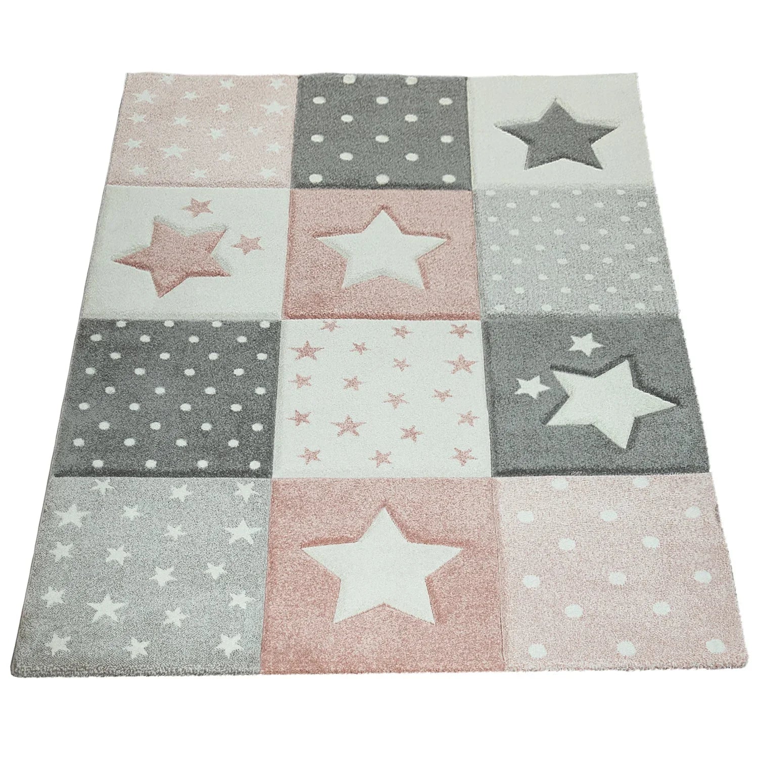 Nursery Rug Cosmo Checkered with Stars in Pastel Pink White RugYourHome
