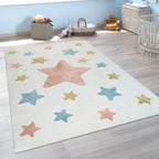 Nursery Rug for Kids Colorful Pastel Stars in Cream RugYourHome