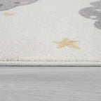 Nursery Rug for Kids, Elephant & Bear in Balloon in Cream, back view - House Of Avana