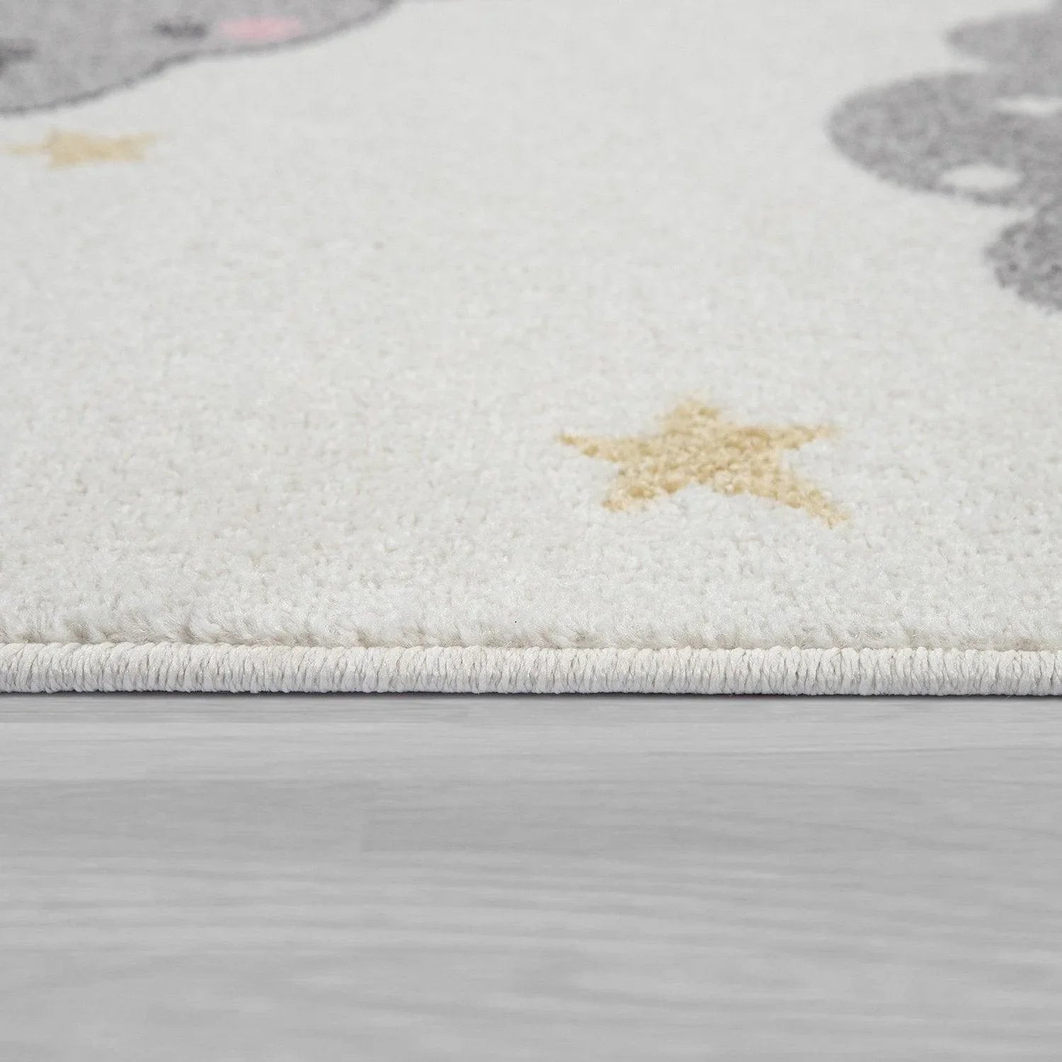 Nursery Rug for Kids, Elephant & Bear in Balloon in Cream, back view - House Of Avana