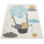 Nursery Rug for Kids, Elephant & Bear in Balloon in Cream, lifestyle image - House Of Avana