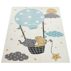 Nursery Rug For Kids, Elephant & Bear in Balloon in Cream RugYourHome