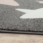 Nursery Rug for Kids in Grey with Pink White Pastel Stars RugYourHome