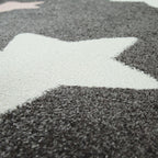 Nursery Rug for Kids in Grey with Pink White Pastel Stars RugYourHome
