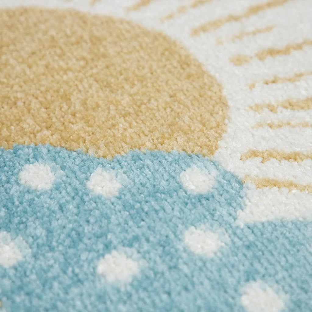 Nursery Rug for Kids Llama, Mountains in Grey Blue Cream, detail shot - House Of Avana