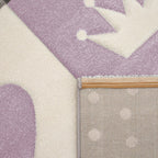 Nursery Rug Kids Checked Dots Hearts Crowns in Pastel Purple Grey RugYourHome
