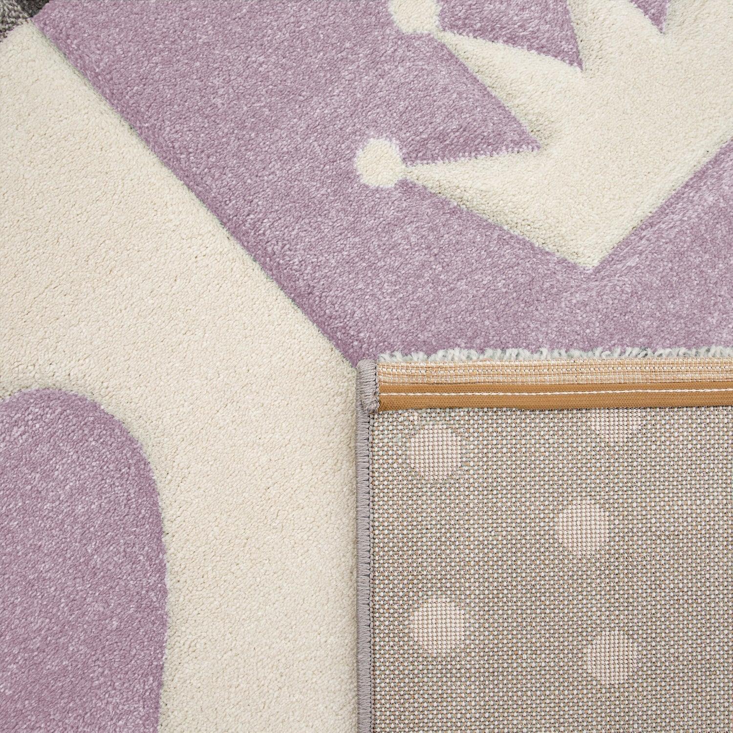Nursery Rug Kids Checked Dots Hearts Crowns in Pastel Purple Grey RugYourHome