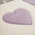 Nursery Rug Kids Checked Dots Hearts Crowns in Pastel Purple Grey RugYourHome