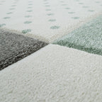 Nursery Rug Kids Checked Dots Hearts Stars in Pastel Green Grey RugYourHome