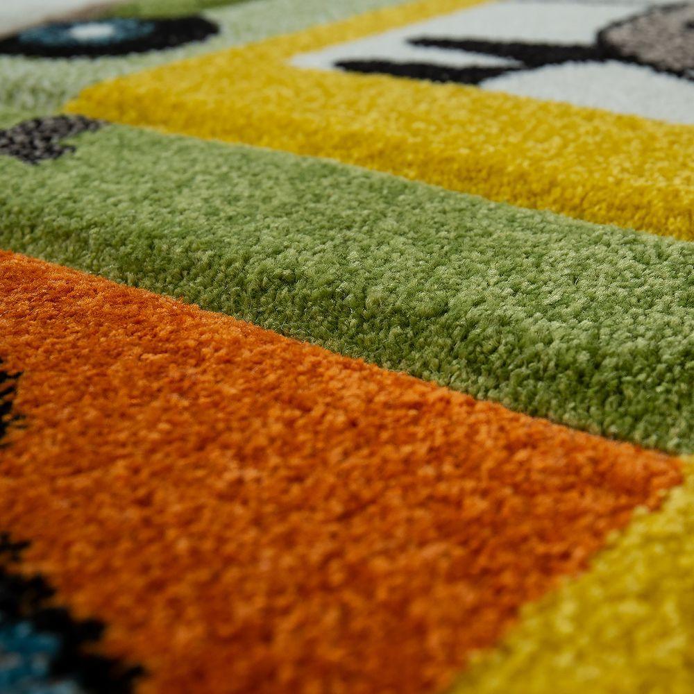 Nursery Rug Lilo Cute Animals on a Train Ride - Green Cream, side view - House Of Avana