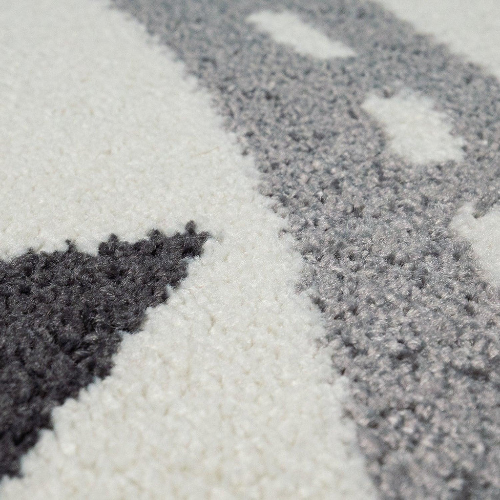 Nursery Rug Nino with Town Streets and Cars Motif in Pastel Colors, back view - House Of Avana