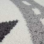 Nursery Rug Nino with Town Streets and Cars Motif in Pastel Colors, back view - House Of Avana