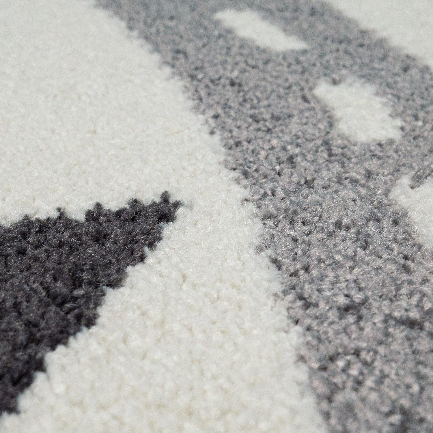 Nursery Rug Nino with Town Streets and Cars Motif in Pastel Colors, back view - House Of Avana