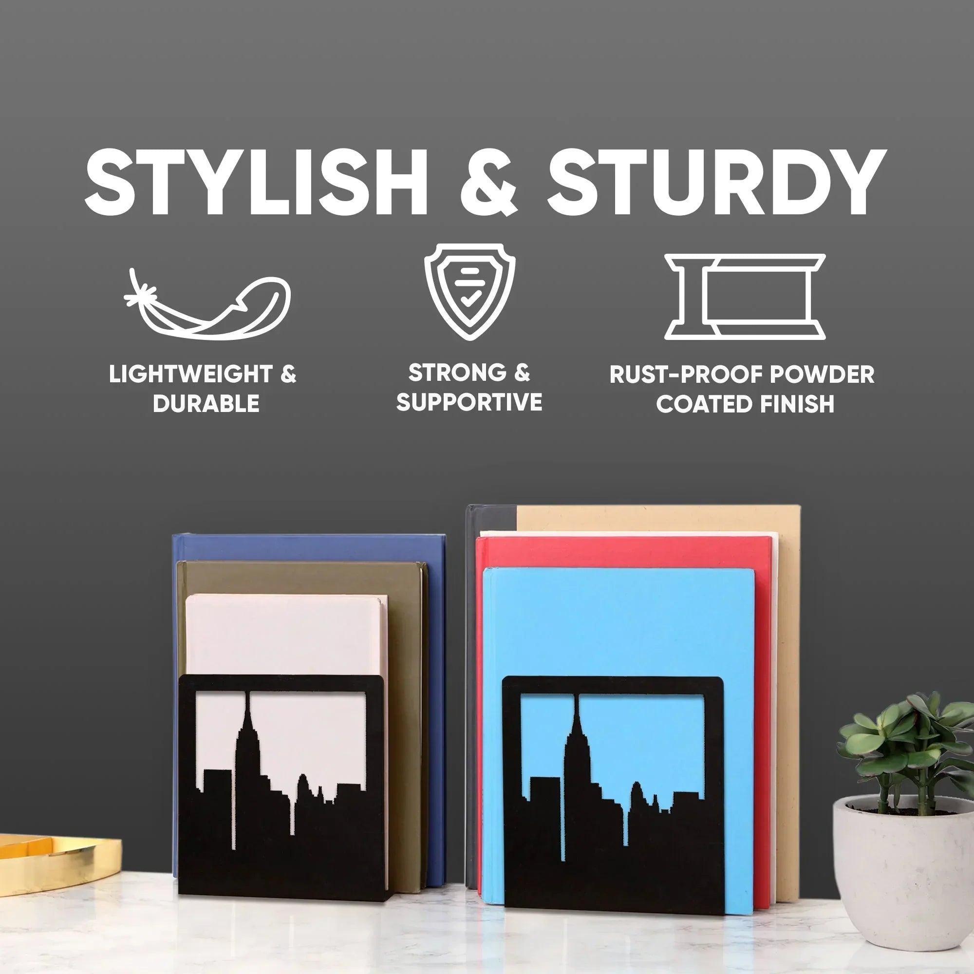 NYC Skyline Bookends – Decorative Metal Book Ends by Geomod