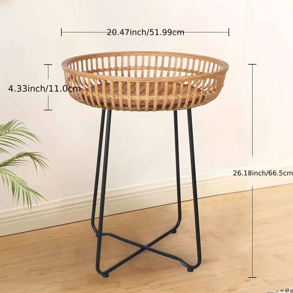 Oakrian Rattan Side Table Nesting Tables Set Of 2, Bamboo Round Table Coffee Table Metal Base End Table for Boho Living Room, Sofa, Bedroom, Terrace, Accent Table(20.47inch) House Of Avana