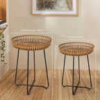 Oakrian Rattan Side Table Nesting Tables Set Of 2, Bamboo Round Table Coffee Table Metal Base End Table for Boho Living Room, Sofa, Bedroom, Terrace, Accent Table(20.47inch) House Of Avana