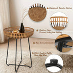 Oakrian Rattan Side Table Nesting Tables Set Of 2, Bamboo Round Table Coffee Table Metal Base End Table for Boho Living Room, Sofa, Bedroom, Terrace, Accent Table(20.47inch) House Of Avana [[SKU:HOA-SOF-404]]