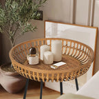 Oakrian Rattan Side Table Nesting Tables Set Of 2, Bamboo Round Table Coffee Table Metal Base End Table for Boho Living Room, Sofa, Bedroom, Terrace, Accent Table(20.47inch) House Of Avana [[SKU:HOA-SOF-404]]