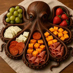 Octopus-Shaped Charcuterie Board - Wooden Material with Tentacle Grooves for Appetizers, Cheese & Meat - Elegant Seafood Serving Platter - Ideal for Parties, Snacks, and Cold Cuts - Kitchen & Dining Decor - Natural Rustic Sty House Of Avana