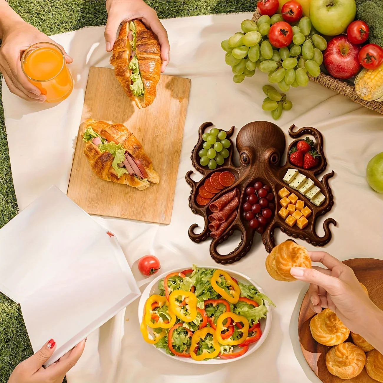 Octopus-Shaped Charcuterie Board - Wooden Material with Tentacle Grooves for Appetizers, Cheese & Meat - Elegant Seafood Serving Platter - Ideal for Parties, Snacks, and Cold Cuts - Kitchen & Dining Decor - Natural Rustic Sty House Of Avana