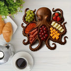 Octopus-Shaped Charcuterie Board - Wooden Material with Tentacle Grooves for Appetizers, Cheese & Meat - Elegant Seafood Serving Platter - Ideal for Parties, Snacks, and Cold Cuts - Kitchen & Dining Decor - Natural Rustic Sty House Of Avana