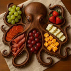 Octopus-Shaped Charcuterie Board - Wooden Material with Tentacle Grooves for Appetizers, Cheese & Meat - Elegant Seafood Serving Platter - Ideal for Parties, Snacks, and Cold Cuts - Kitchen & Dining Decor - Natural Rustic Sty House Of Avana