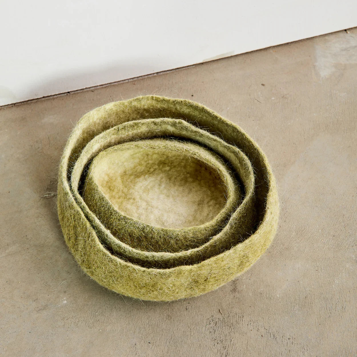 Olive Green Hand-Felted Wool Nesting Bowls Kanju Interiors