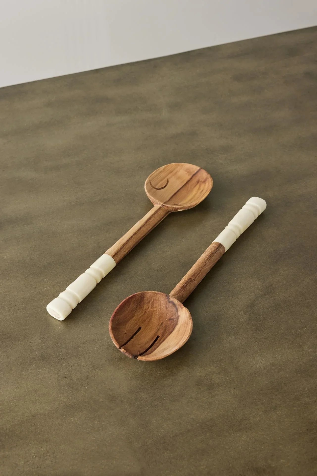 Olive Wood Salad Servers with Polished Bone Handles Kanju Interiors