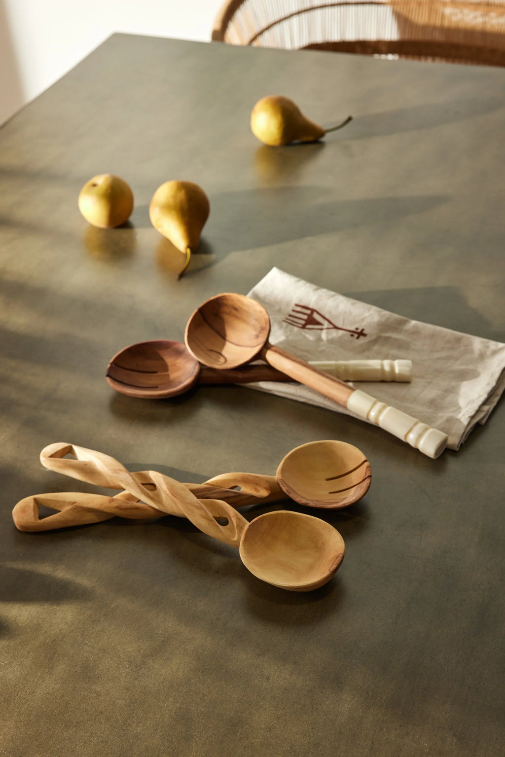 Olive Wood Salad Servers with Polished Bone Handles Kanju Interiors