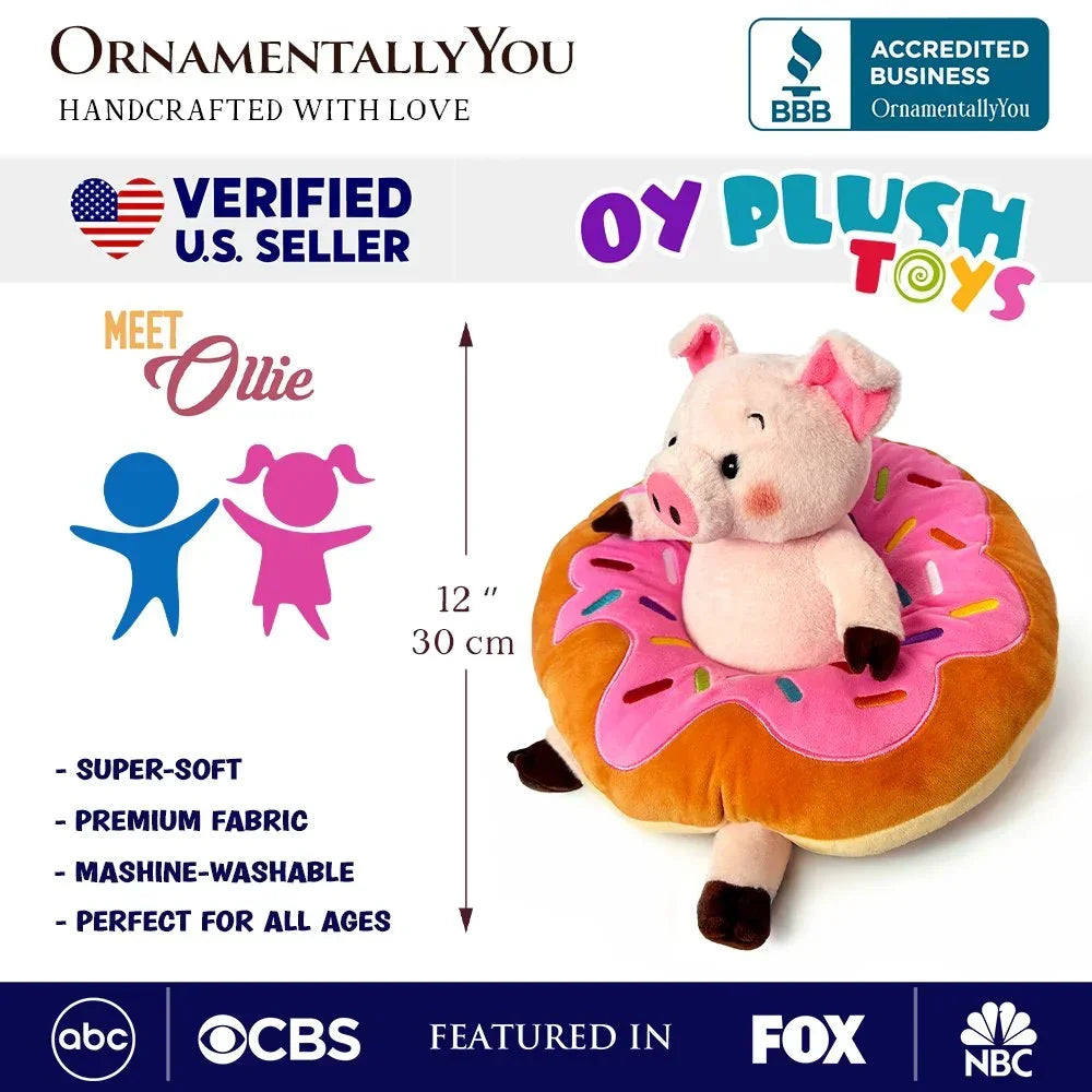 Ollie Oinker the Pig Plushie, Adorable 12" Donut Ring Stuffed Animal for Kids’ Gifts OrnamentallyYou