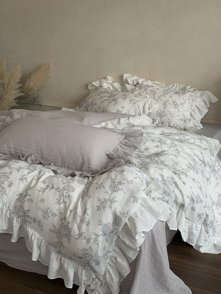 Ophelia Floral Ruffle Double Gauze Bedding Set Ever Lasting