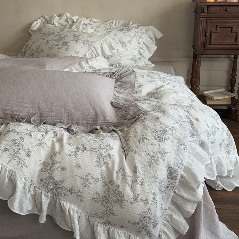 Ophelia Floral Ruffle Double Gauze Bedding Set Ever Lasting