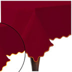 Scallop Embroidery Sateen Cotton Solid Table Cloth - Burgundy PushpLinen