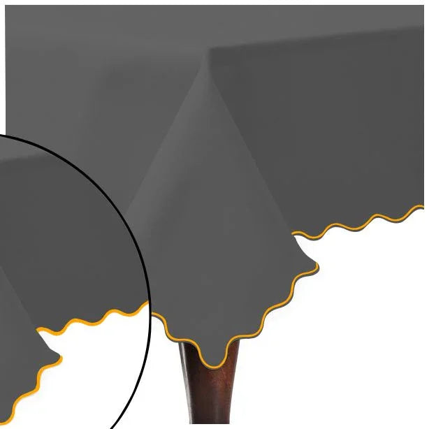 Scallop Embroidery Sateen Cotton Solid Table Cloth - Dark Grey PushpLinen