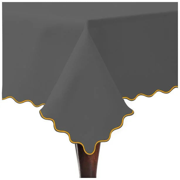 Scallop Embroidery Sateen Cotton Solid Table Cloth - Dark Grey PushpLinen