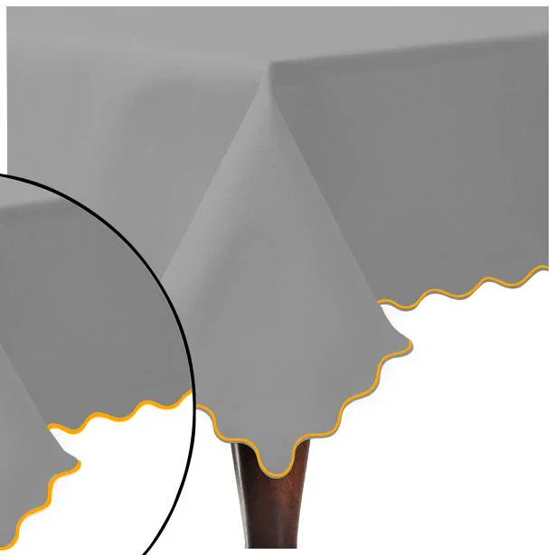 Scallop Embroidery Sateen Cotton Solid Table Cloth - Light Grey PushpLinen