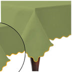 Scallop Embroidery Sateen Cotton Solid Table Cloth - Sage PushpLinen