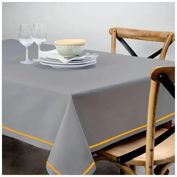 Single Embroidery Border Sateen Cotton Solid Table Cloth - Light Grey PushpLinen