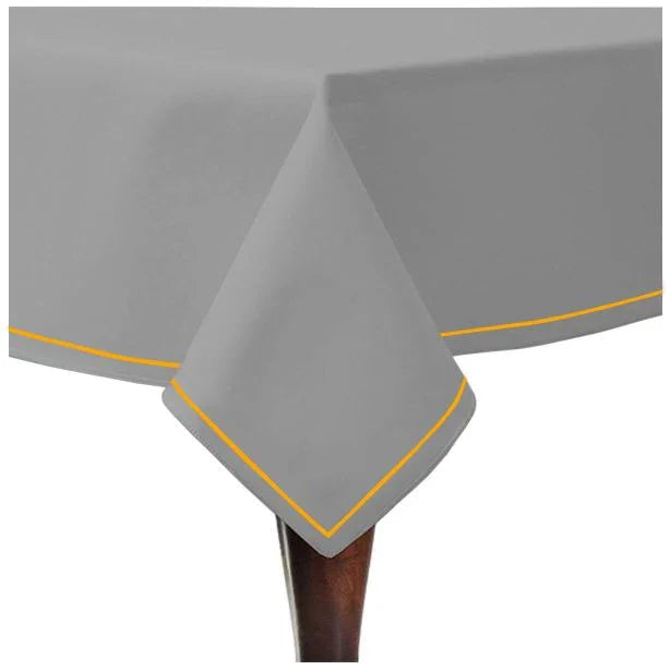 Single Embroidery Border Sateen Cotton Solid Table Cloth - Light Grey PushpLinen
