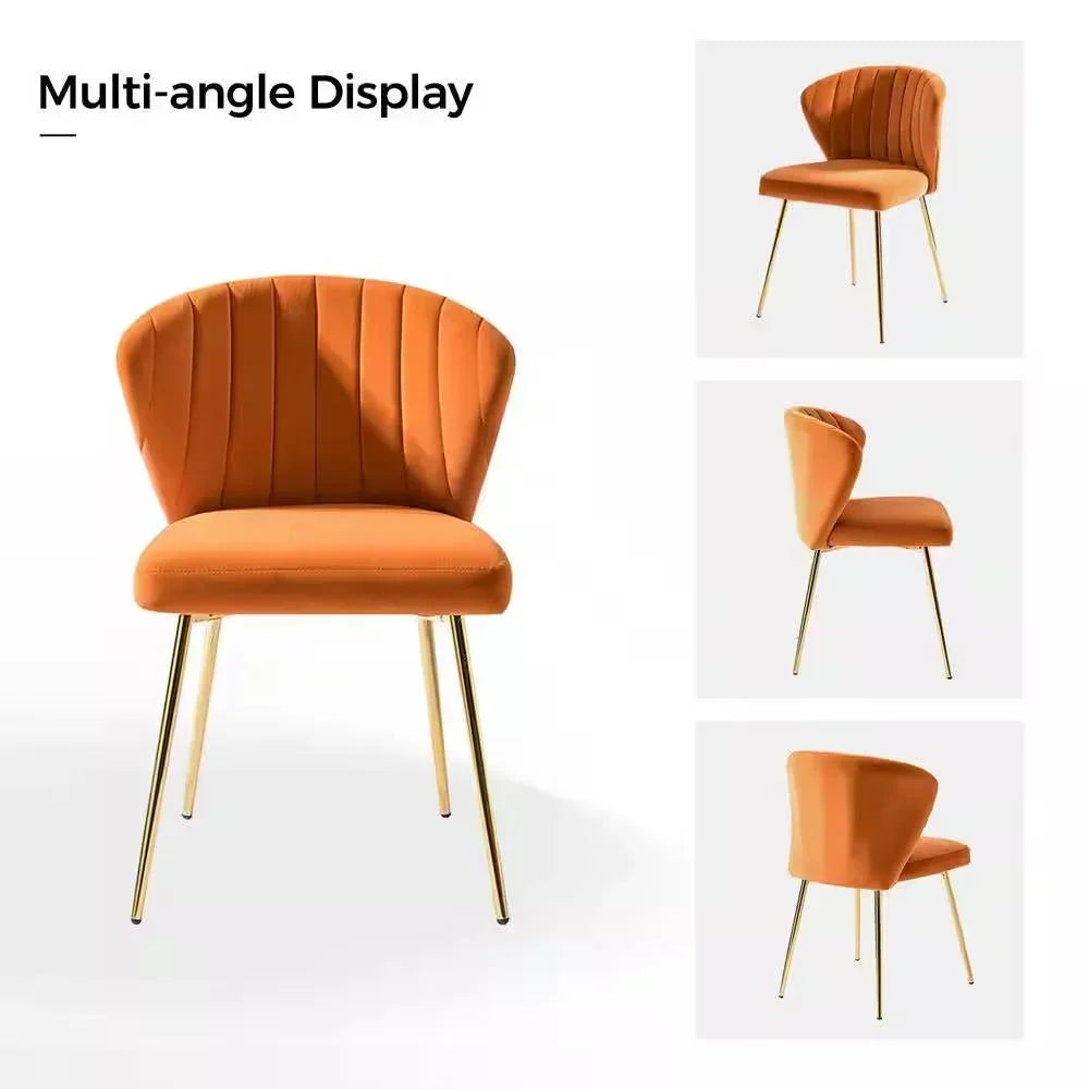 Orange Velvet Upholstered Wingback Accent Side Chair with Gold Metal Legs