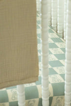 Organic Bamboo Cotton Muslin Crib Sheet in Checkered Bears Cradle Comforts Co.