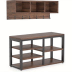 5-in-1 Entryway Organizer with Bench & Shoe Storage - Rustic Industrial Coat Rack with Hooks, Cubbies,... - House Of Avana