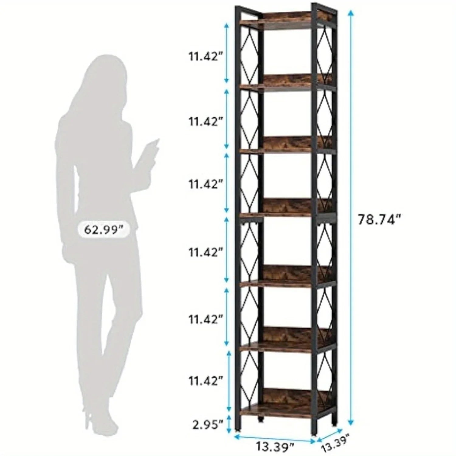 Corner Bookshelf for Small Spaces, Extra Tall 7-tier Skinny Organizer for Home Office Storage - House Of Avana