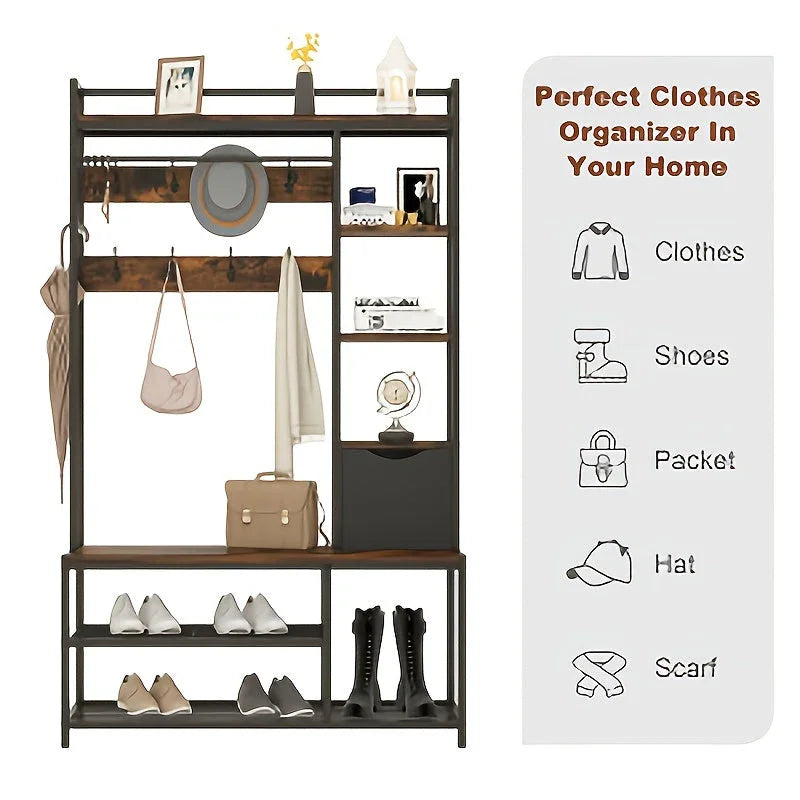 3-in-1 Entryway Organizer - Heavy-duty Shoe Rack, Coat Hanger, Shelf - Space-saving Hallway Storage with... - House Of Avana