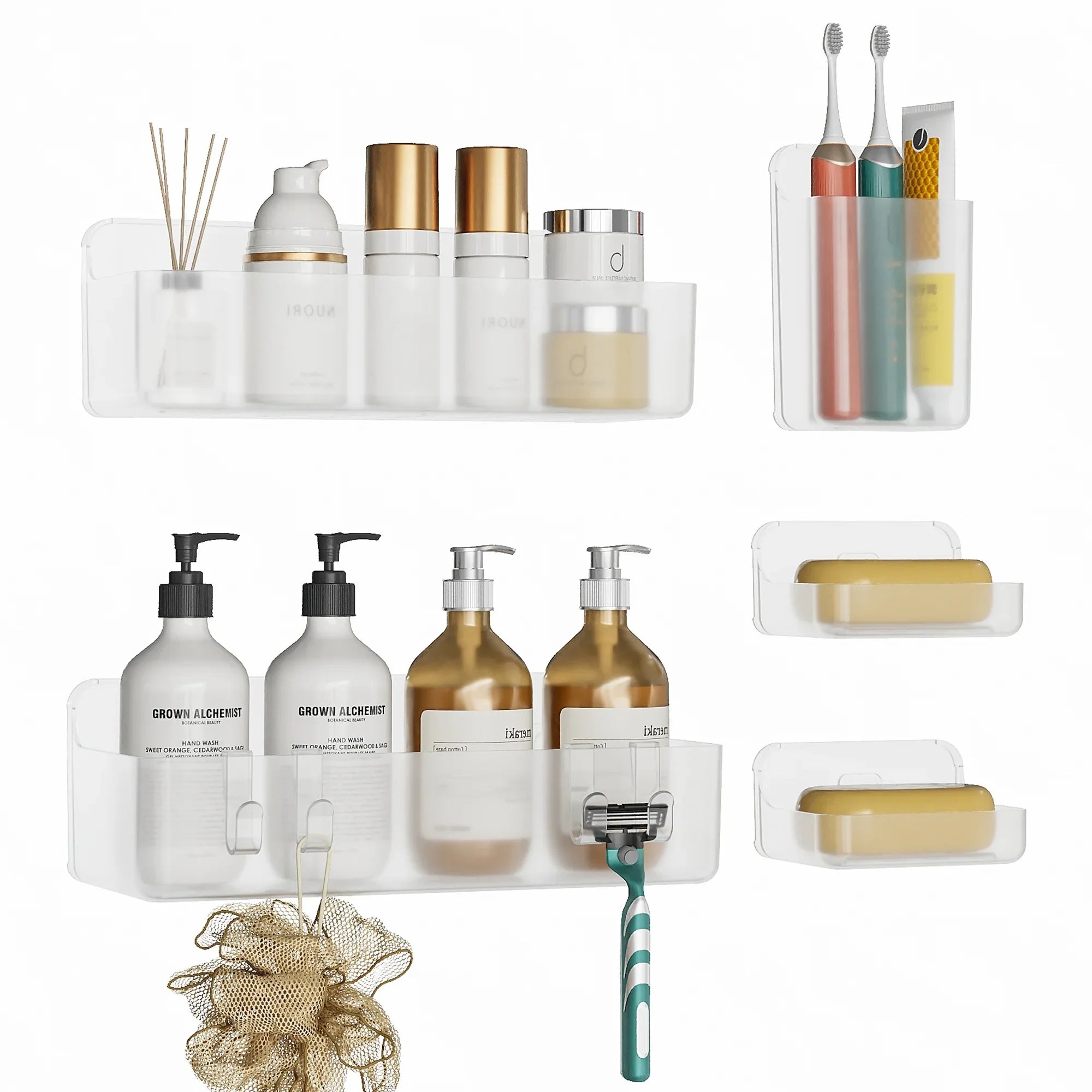 Bathroom Organizer - Wall-mounted Stainless Steel 5-piece, front view - House Of Avana