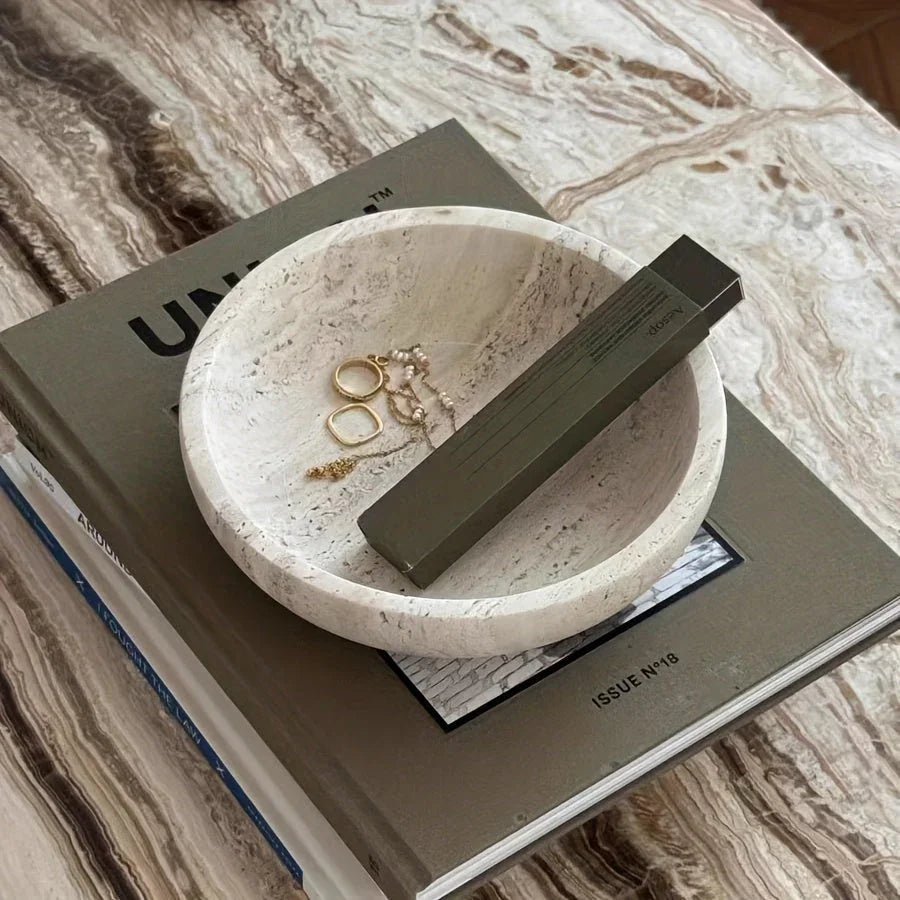 Polished Stone Jewelry & Cosmetic Organizer Tray - Classic Solid Pattern Decorative Storage for Bedroom... - House Of Avana