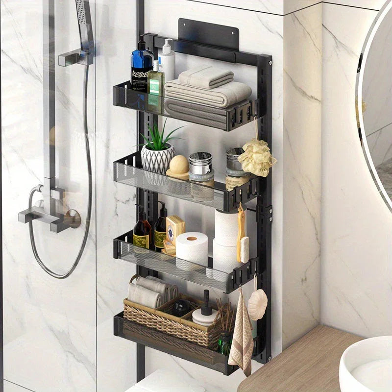 4-tier Shower Caddy - Over-the-door & Wall-mountable Organizer with Hooks, Dual-use (adjustable Height... - House Of Avana