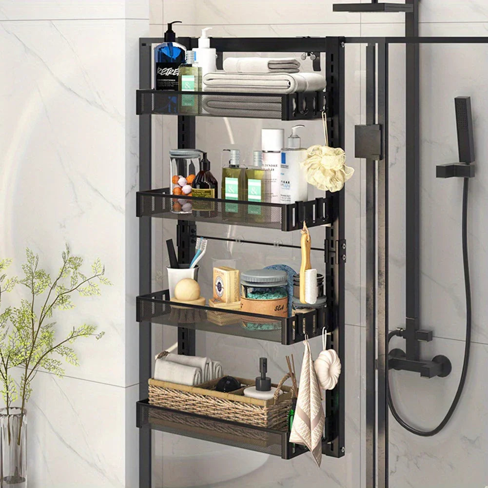 4-tier Shower Caddy - Over-the-door & Wall-mountable Organizer with Hooks, Dual-use (adjustable Height... - House Of Avana